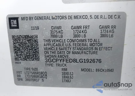 2020 Chevrolet Silverado 1500 4Wd Short Bed Lt Trail Boss из США, поврежденный, VIN 3GCPYFED8LG192676